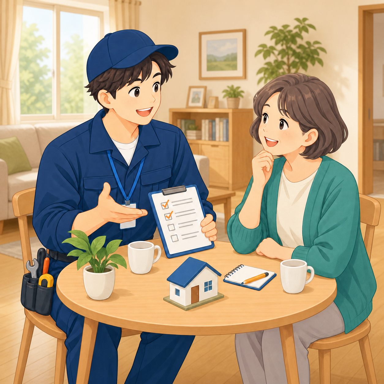 お客様の相談を受ける作業員