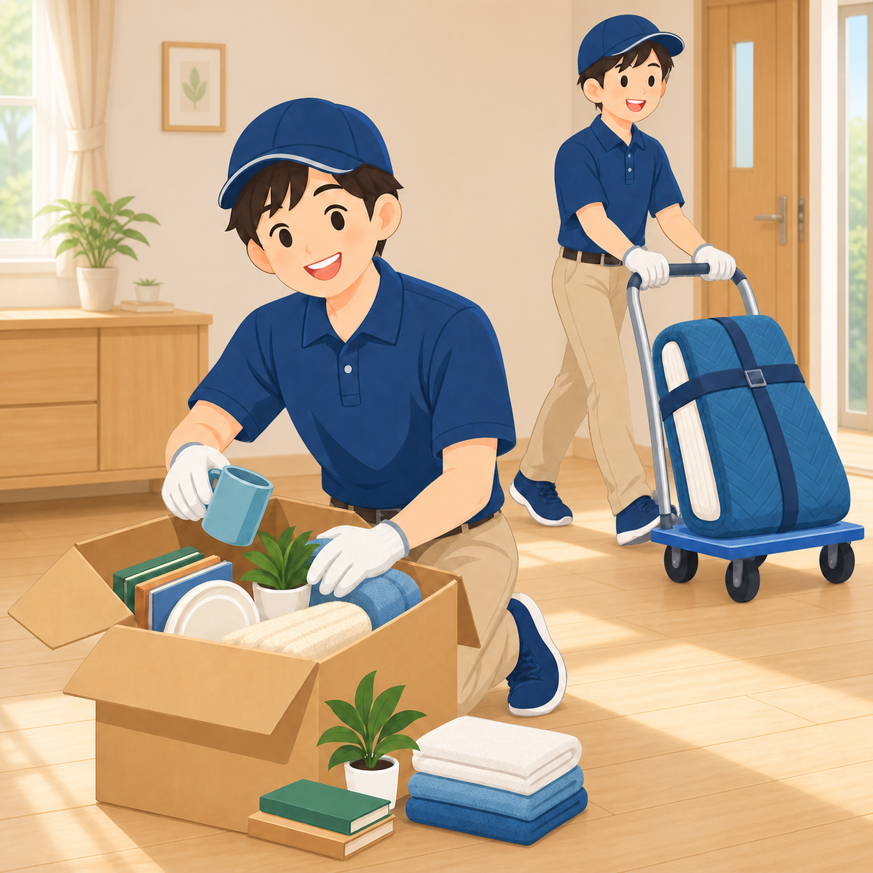 荷物を整理して運ぶ作業員